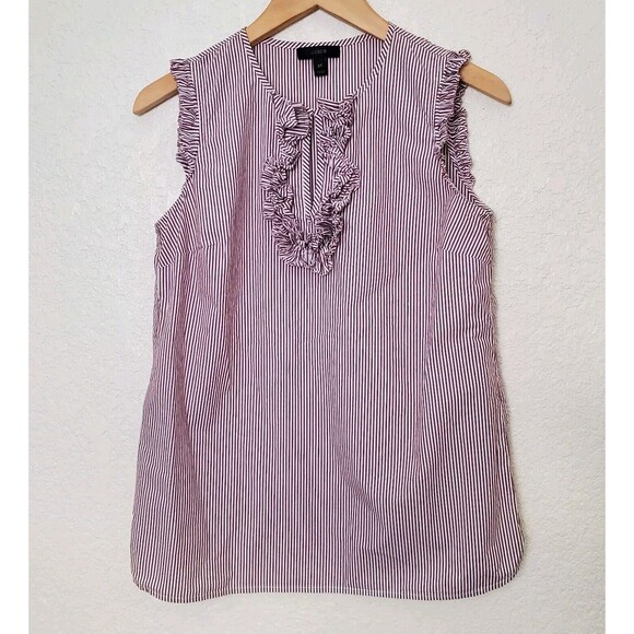 J. CREW Stripe Ruffle Top Women's Size 2 Tall Sleeveless Pullover Shirt - Picture 2 of 5